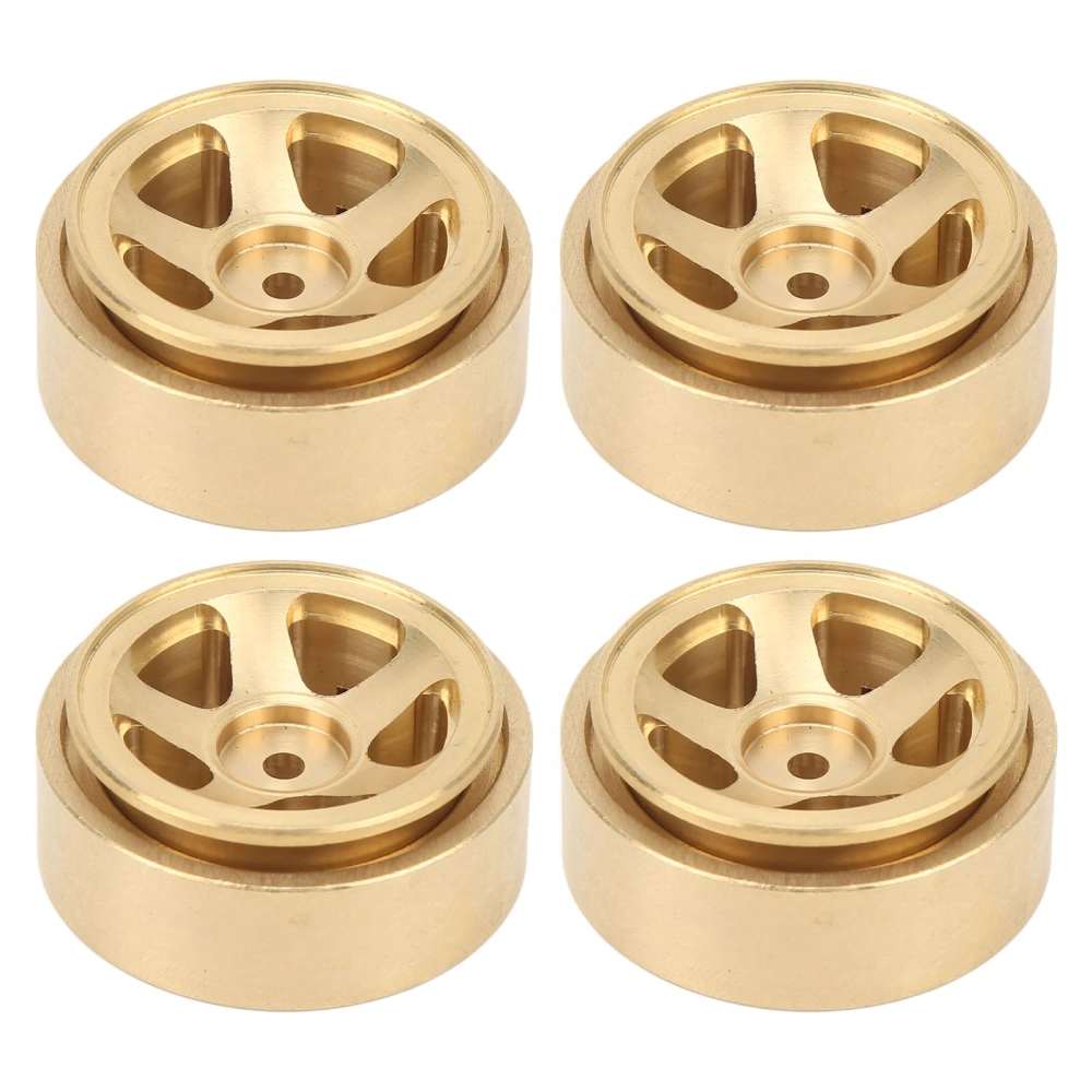 4Pcs RC Beadlock Wheel Rim Hubs Adhesive Free Brass RC Car Upgrade Parts for FMS FCX24 1/18 1/24 Climbing Car Gold