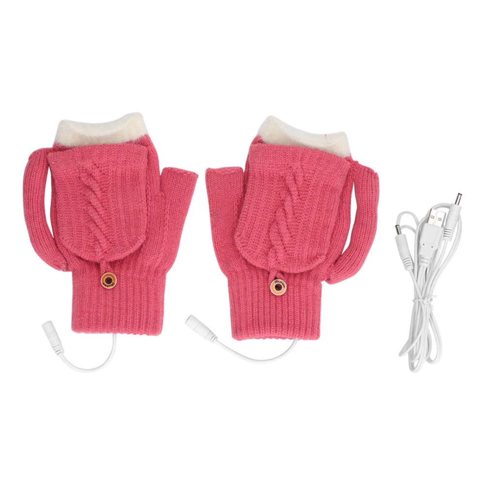 2 PCS USB Heated Gloves Double Sided Heating Knitted Gloves Temperature Adjustable Thermal Gloves Rose Red