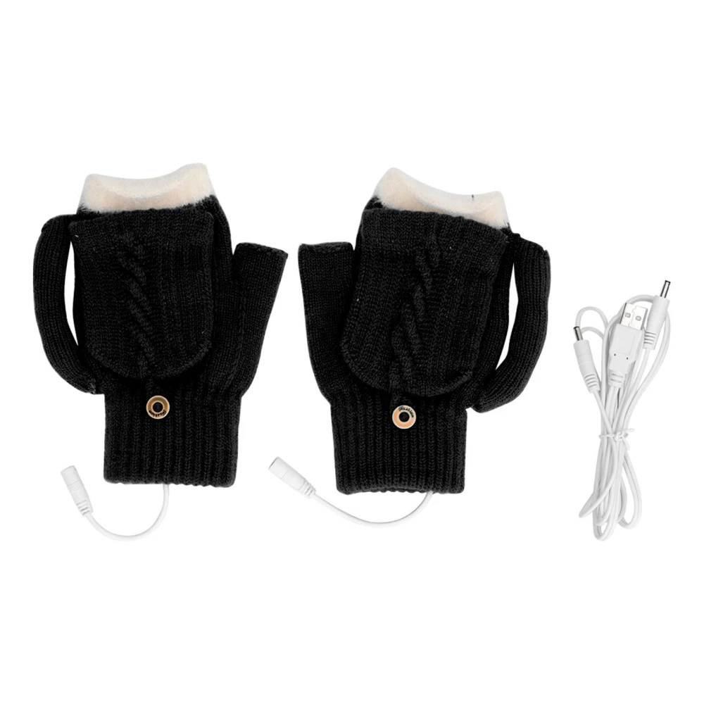 BuyWeek 2 PCS USB Heated Gloves Double Sided Heating Knitted Gloves Temperature Adjustable Thermal Gloves Black