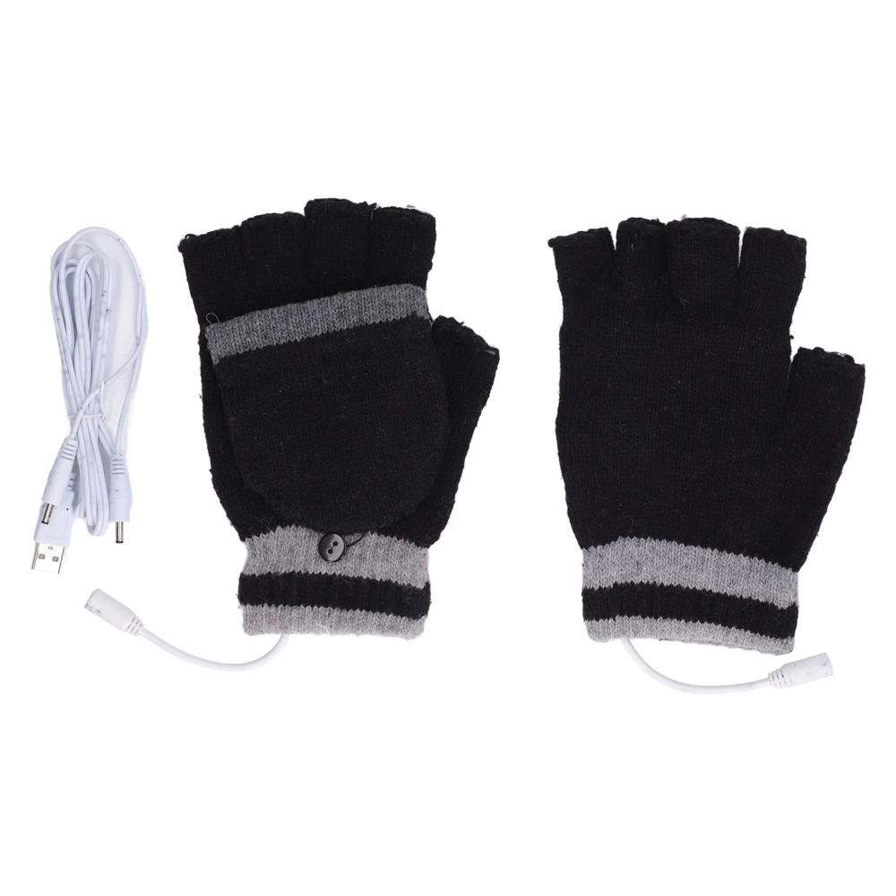 1 Pair USB Heated Knitting Gloves Half and Full Finger Double Sided Heating Winter USB Thermal Gloves for Typewriting 5V