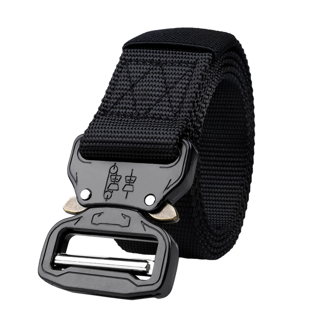 Outdoor Training Belt 3.8cm Nylon Web Waist Belt for Camping Hunting Hiking Fishing Black