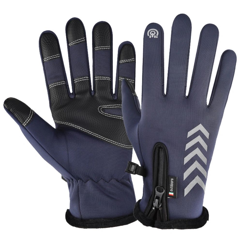 Winter Cycling Gloves Waterproof Windproof Non Slip Warm Full Fingers Touch Screen for Outdoor Sports Running Motorcycle Blue XL