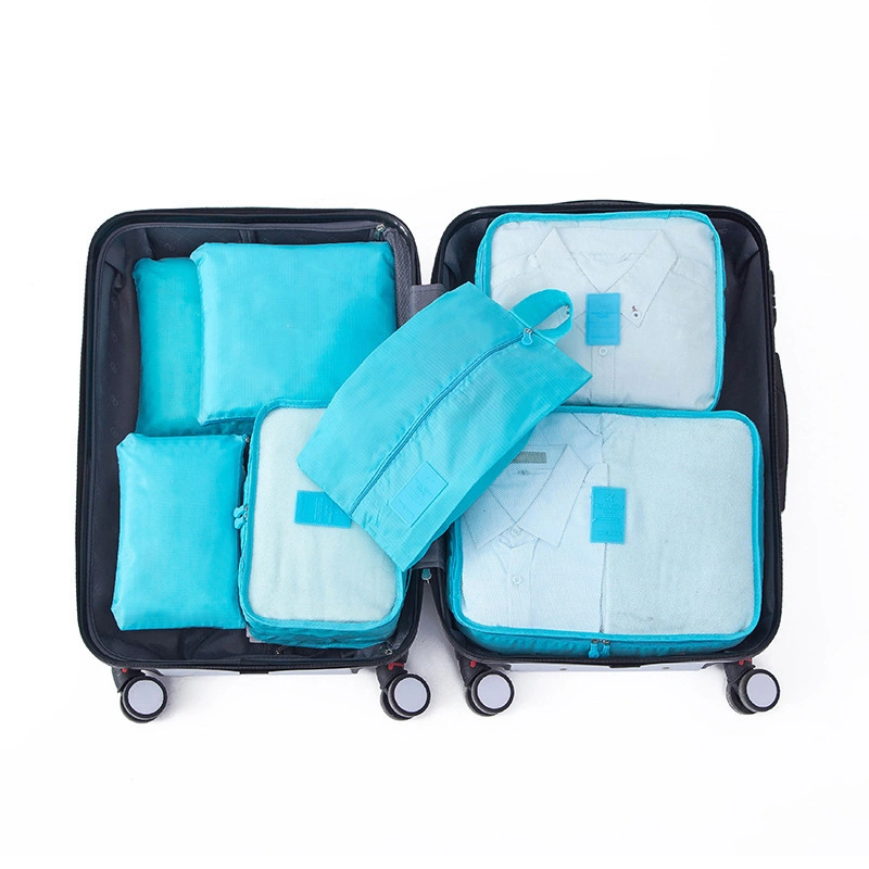 7 Set Packing Cubes Waterproof Dirt Resistant Oxford Cloth Luggage Packing Organizers for Travel Sky Blue