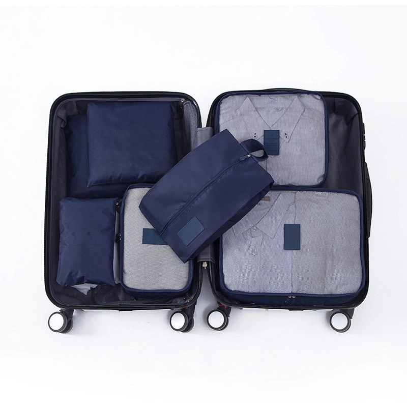 7 Set Packing Cubes Waterproof Dirt Resistant Oxford Cloth Luggage Packing Organizers for Travel Cyan