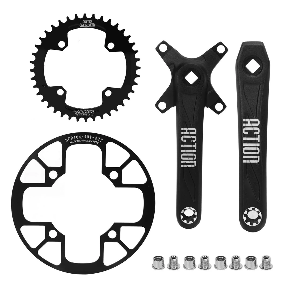 Bike Crank Set Aluminium Alloy 40T Positive and Negative Chainring 40 to 42T Guard Plate Bike Crank Chainring Set