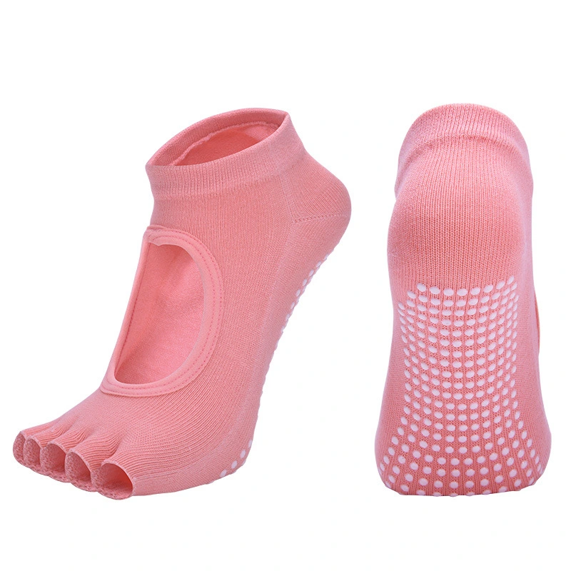 Yoga Socks Half Toes Breathable Open Instep Non Slip Soft Skin Friendly Combed Cotton Barre Pilates Socks Orange