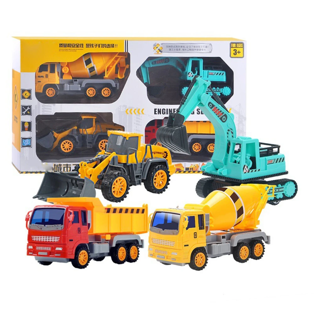 Engineering Toy Truck Set Plastic Lifelike Excavator Construction Vehicle Toys for Boys 4 Pieces