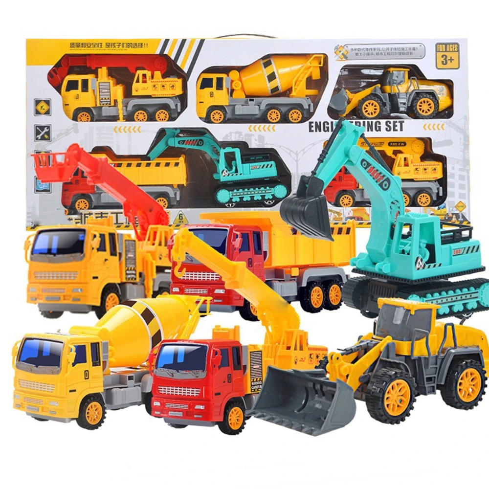 Engineering Toy Truck Set Plastic Lifelike Excavator Construction Vehicle Toys for Boys 6 Pieces