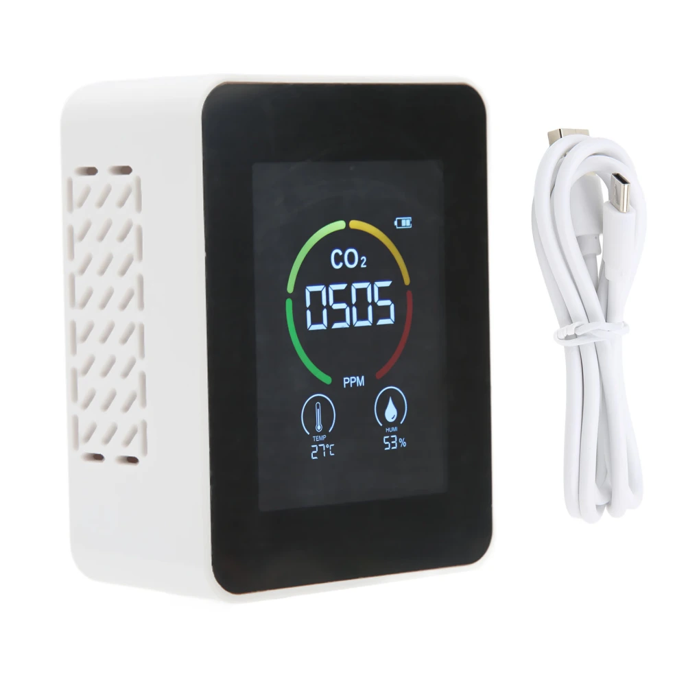 Carbon Dioxide Detector Large Screen Semiconductor Sensor Air Quality Monitor with Temperature Humidity Testing for Home White