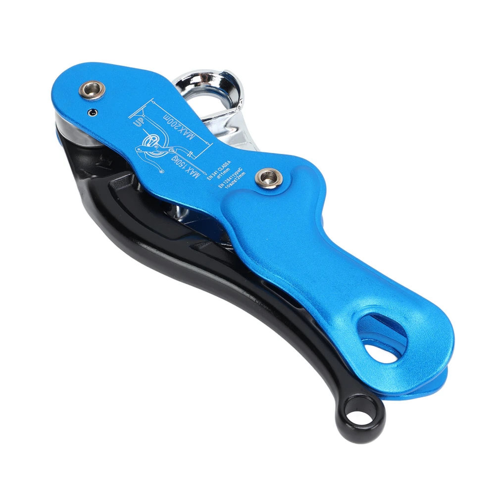 Self Braking Stop Descender Aluminium Alloy 150kg Bearing Capacity Hand Control Stop Descender for Climbing Blue