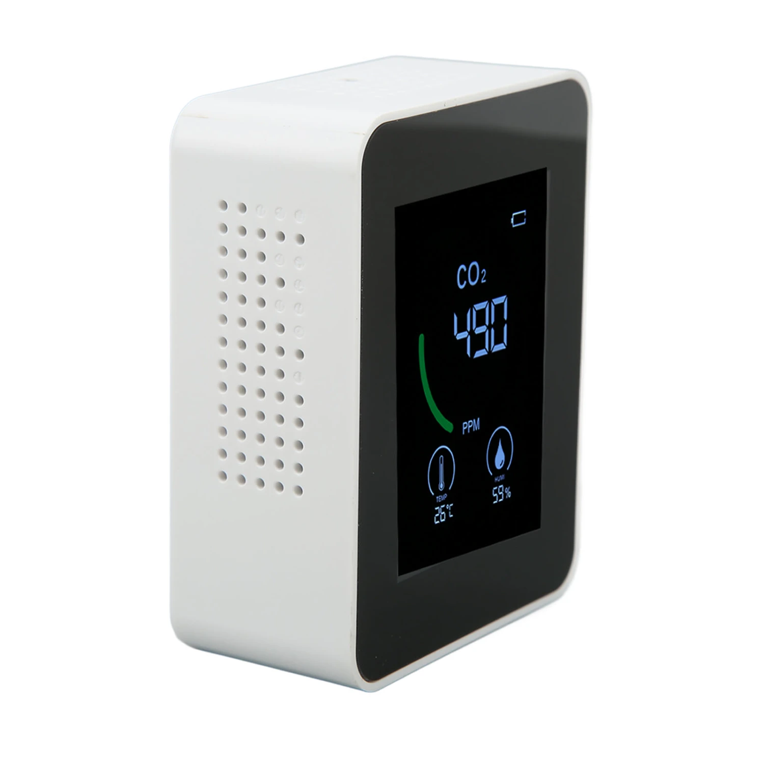 Carbon Dioxide Detector USB Charging TVOC Sensor Semiconductor Air Quality Monitor with Temperature Humidity Testing White