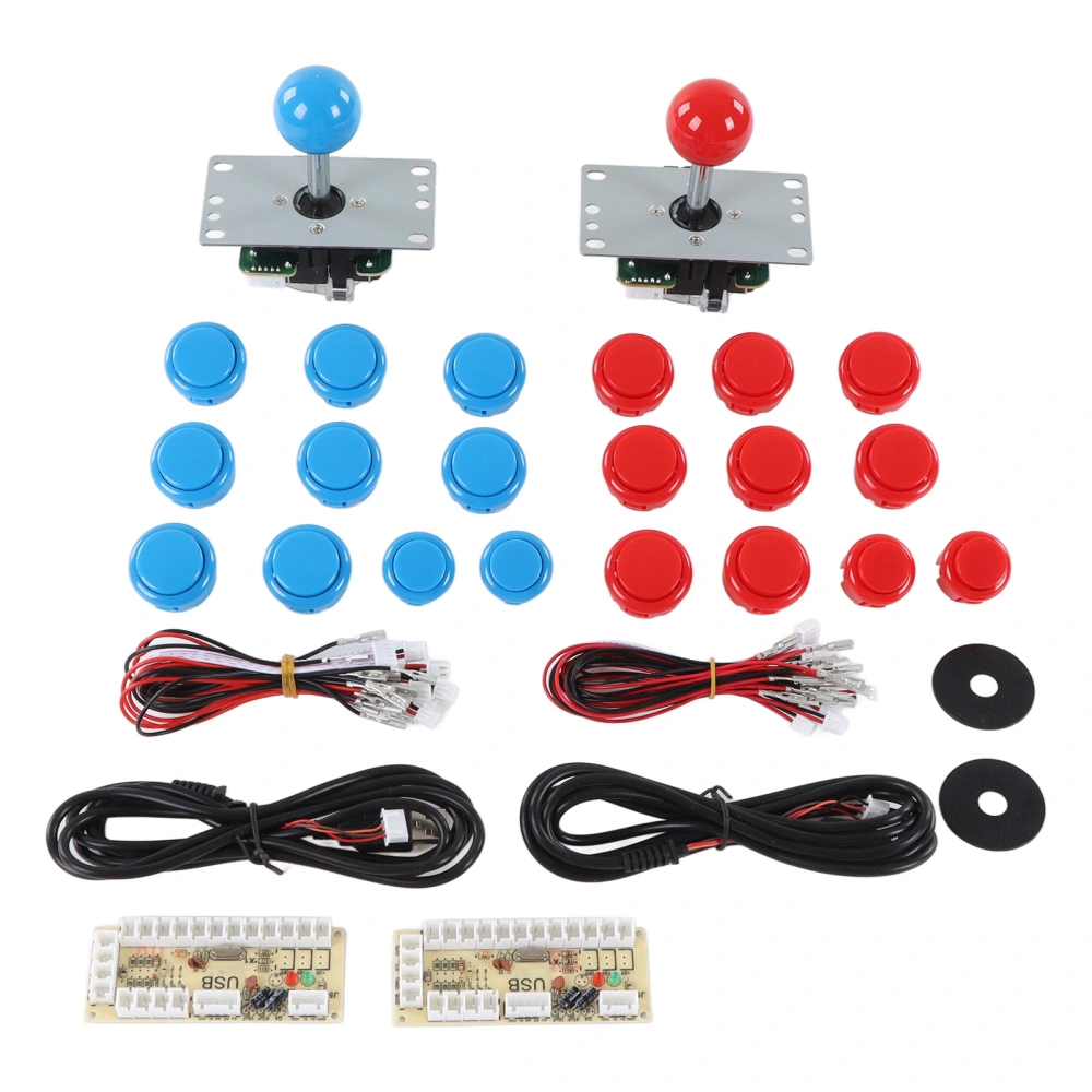 2 Player DIY Arcade Kit USB Board Game Encoder Joystick Arcade Buttons Set for Friends Gathering Blue and Red