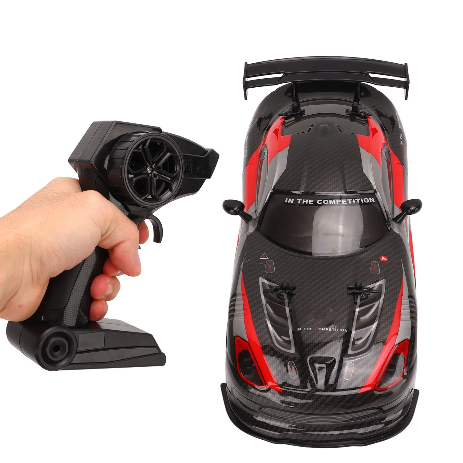 1/16 High Speed RC Car Four Wheel Drive 2.4GHz Drifting RC Car for Over 8 Outdoor Black and Red