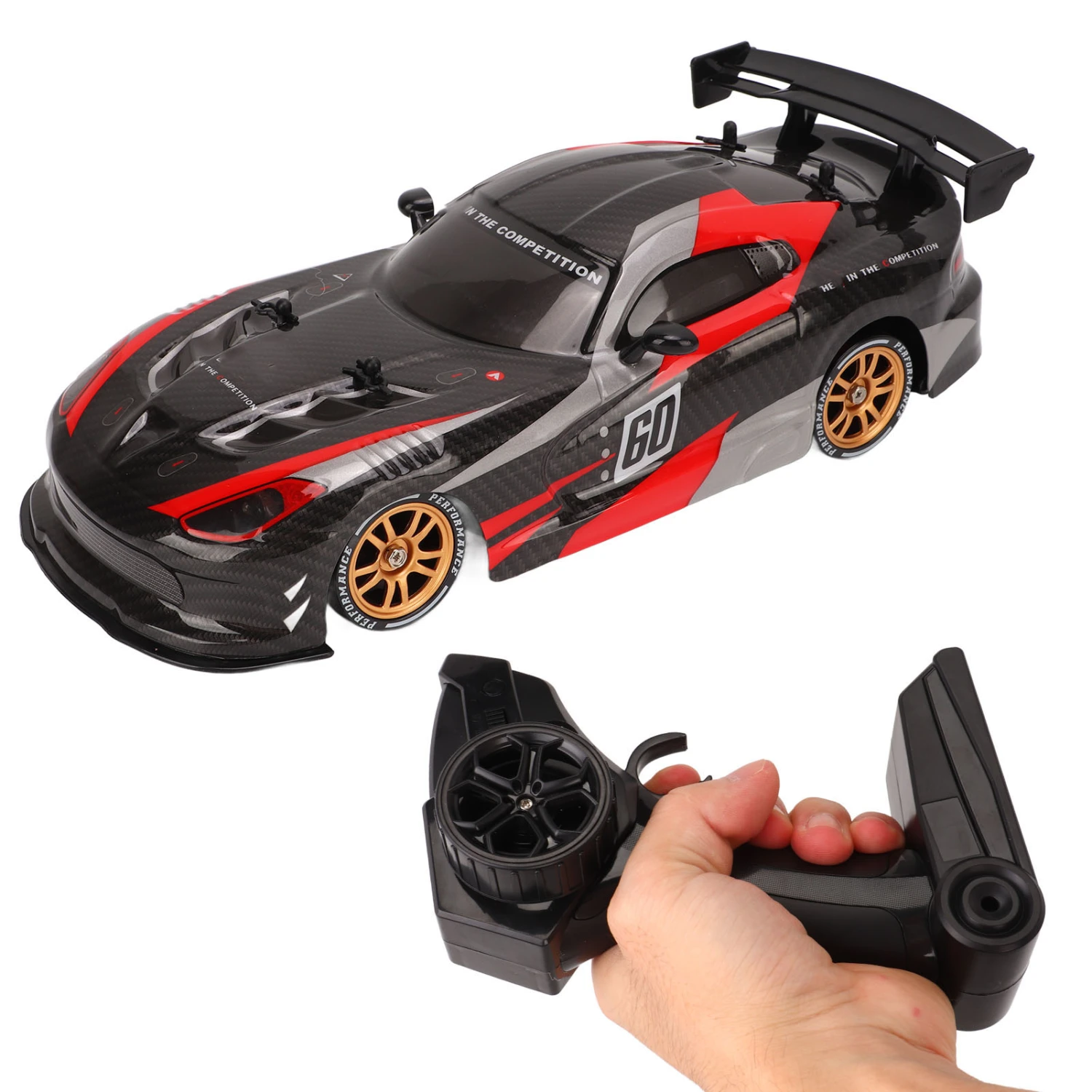1/16 High Speed RC Car Four Wheel Drive 2.4GHz Drifting RC Car for Over 8 Outdoor Black and Red