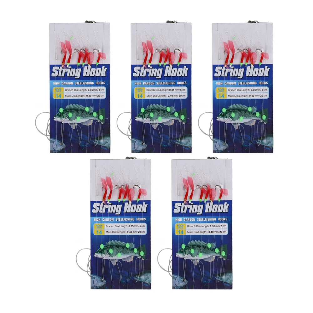 5 Groups Bait String Hook Anti Winding 6 Hooks for White Bar Sea Bass Mandarin Fish Model 14