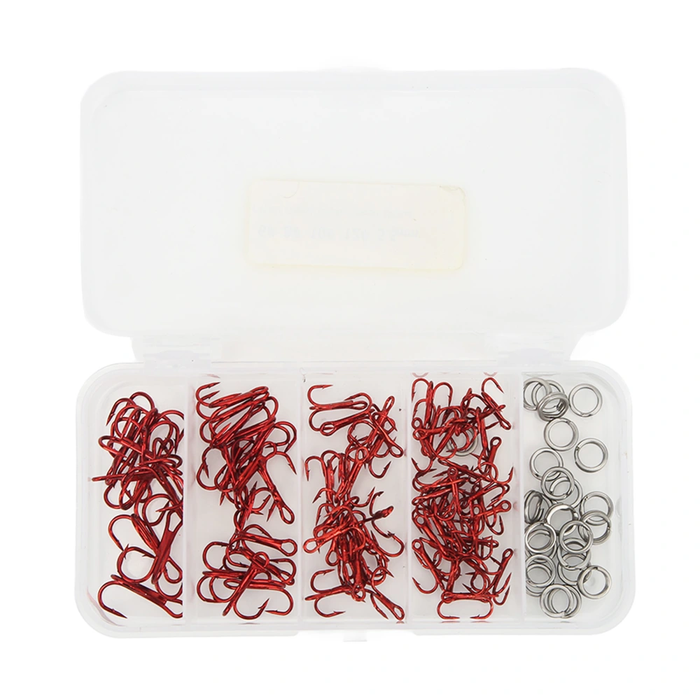 100pcs Treble Fishing Hooks and Double Ring High Carbon Steel Triple Barbed Hook Fishing Accessories with Storage Box Red