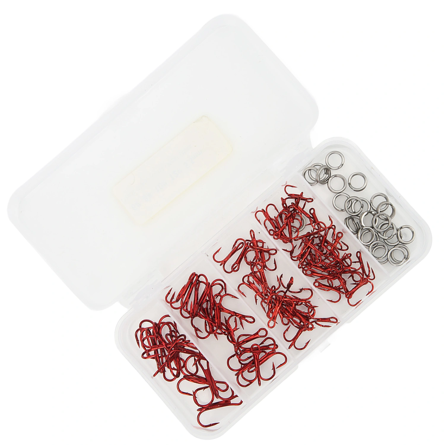 100pcs Treble Fishing Hooks and Double Ring High Carbon Steel Triple Barbed Hook Fishing Accessories with Storage Box Red