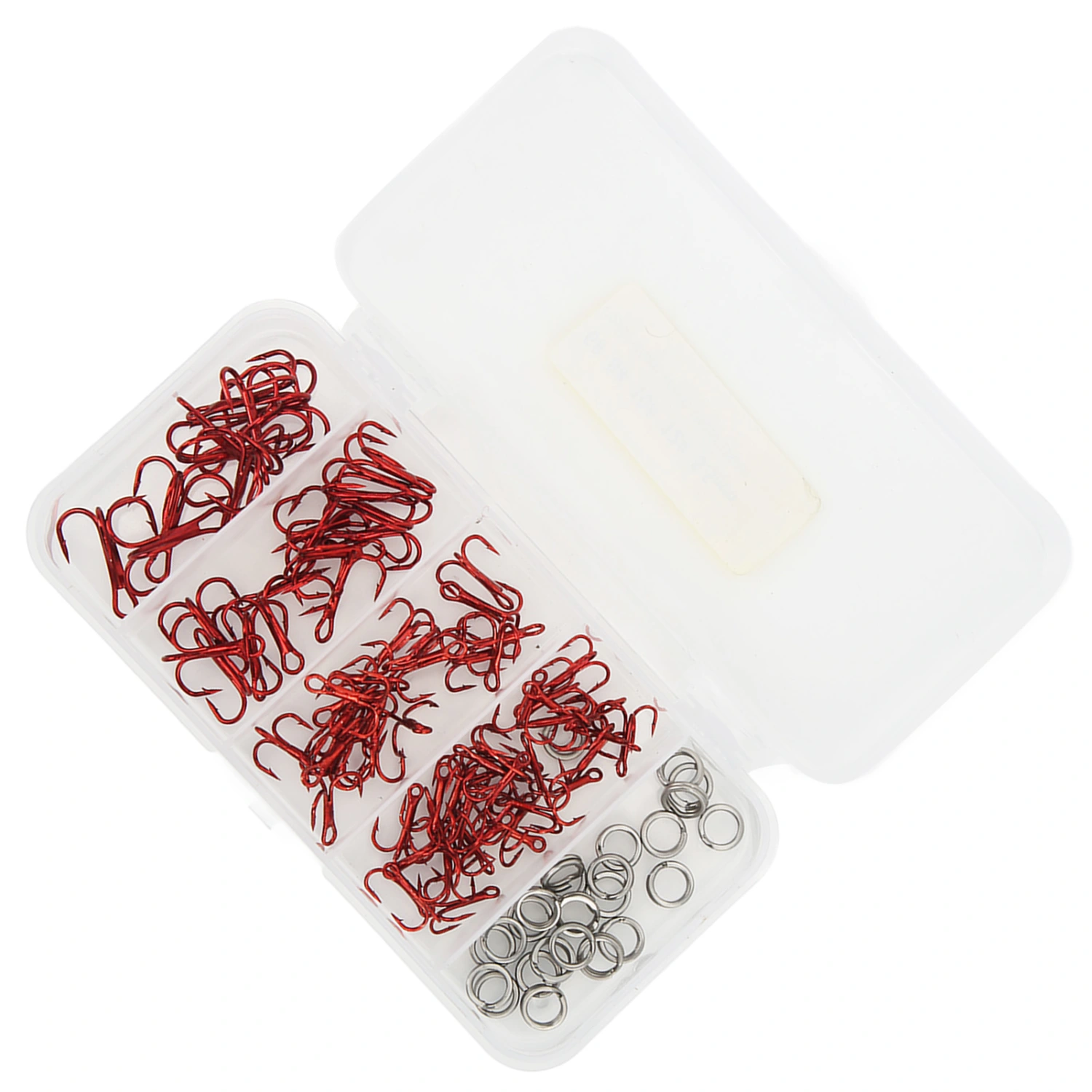 100pcs Treble Fishing Hooks and Double Ring High Carbon Steel Triple Barbed Hook Fishing Accessories with Storage Box Red