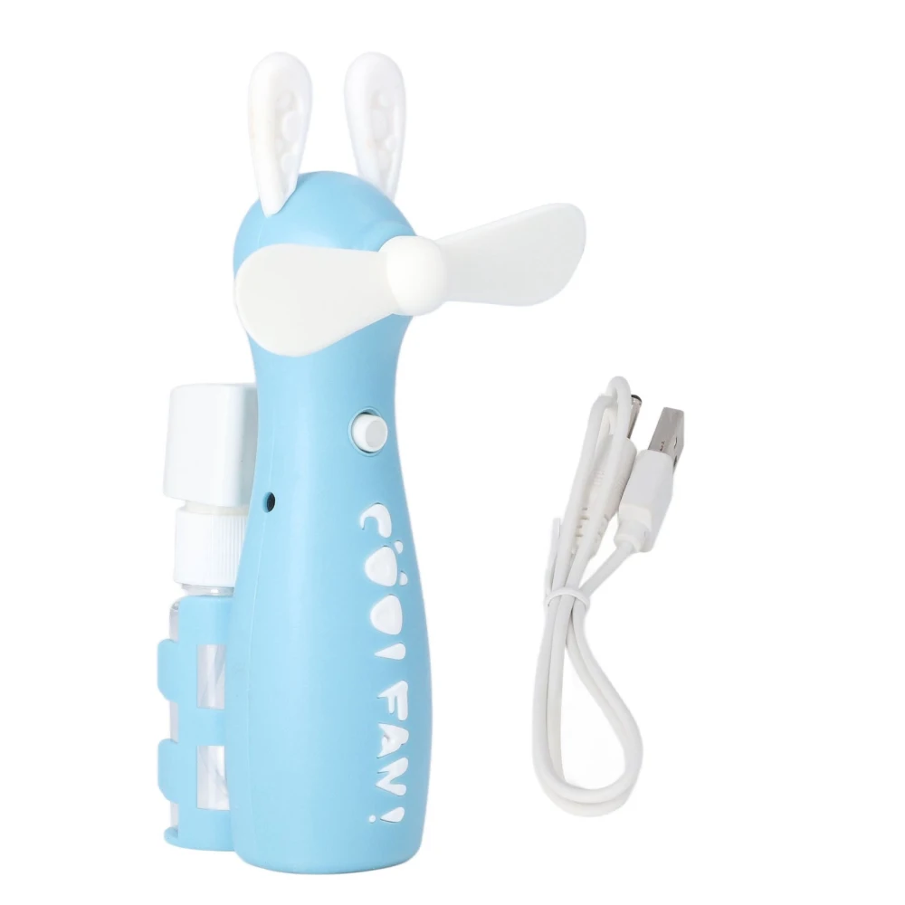 Cartoon Spray Fan Portable Mini Handheld USB Rechargeable Spray Fan for Home Office Blue Rabbit