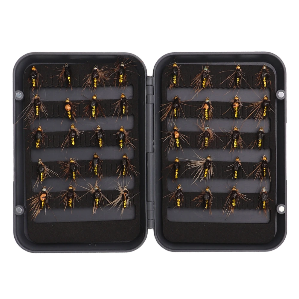 40PCS Fly Fishing Flies Kit Hand Knitting Lifelike Stainless Steel Fishing Bait Set with Waterproof Box