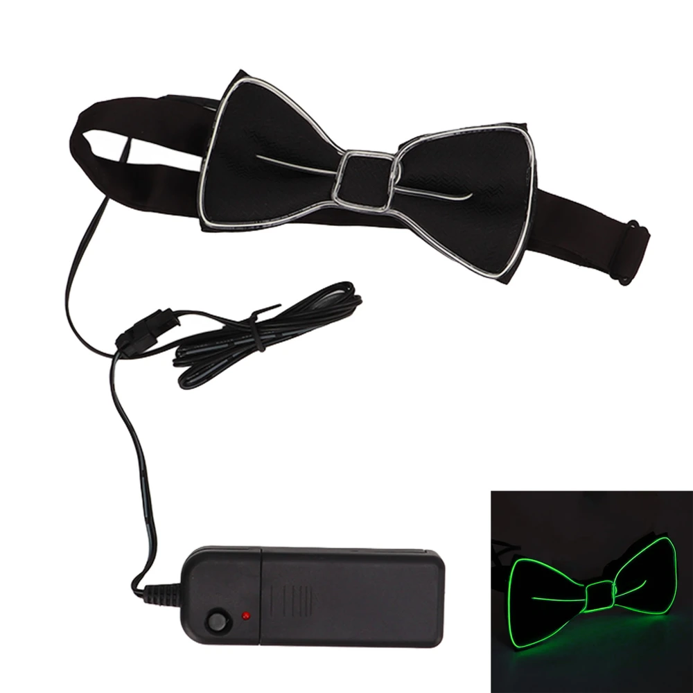 LED Bow Tie Polyester Plastic Copper Wire Adjustable Glowing Necktie for Party Dance Festival Club Green