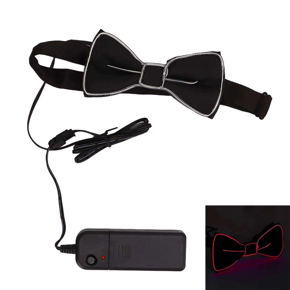 LED Bow Tie Polyester Plastic Copper Wire Adjustable Glowing Necktie for Party Dance Festival Club Red