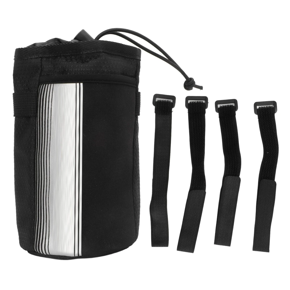 Bike Water Bottle Handlebar Bag 1L Capacity Large Area Reflection Drawstring Pocket Bike Cup Holder Black for Electrocar