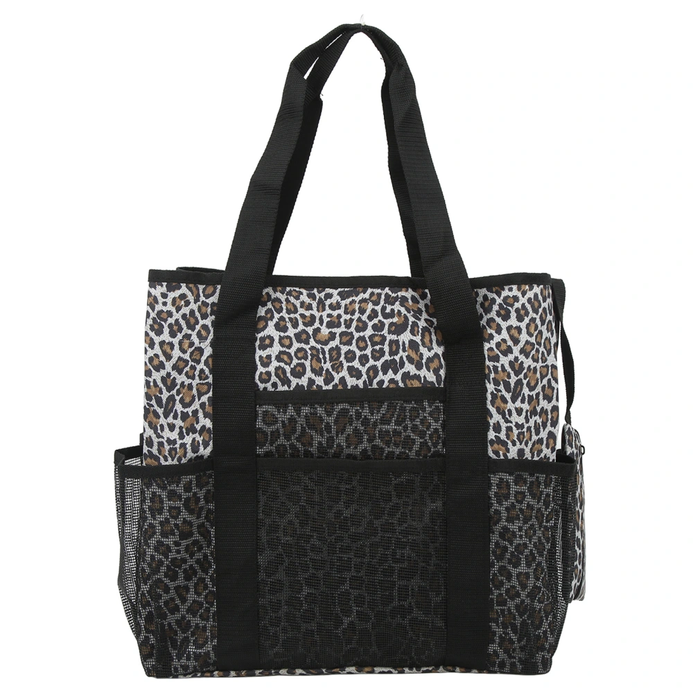 BuyWeek Mesh Beach Bag Large Capacity Multi Pocket Leopard Print Outdoor Storage Bag for Travel