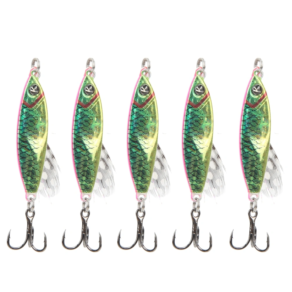 5Pcs Artificial Fishing Lure Lifelike Fishing Bait with Treble Hook for Saltwater Freshwater Emerald