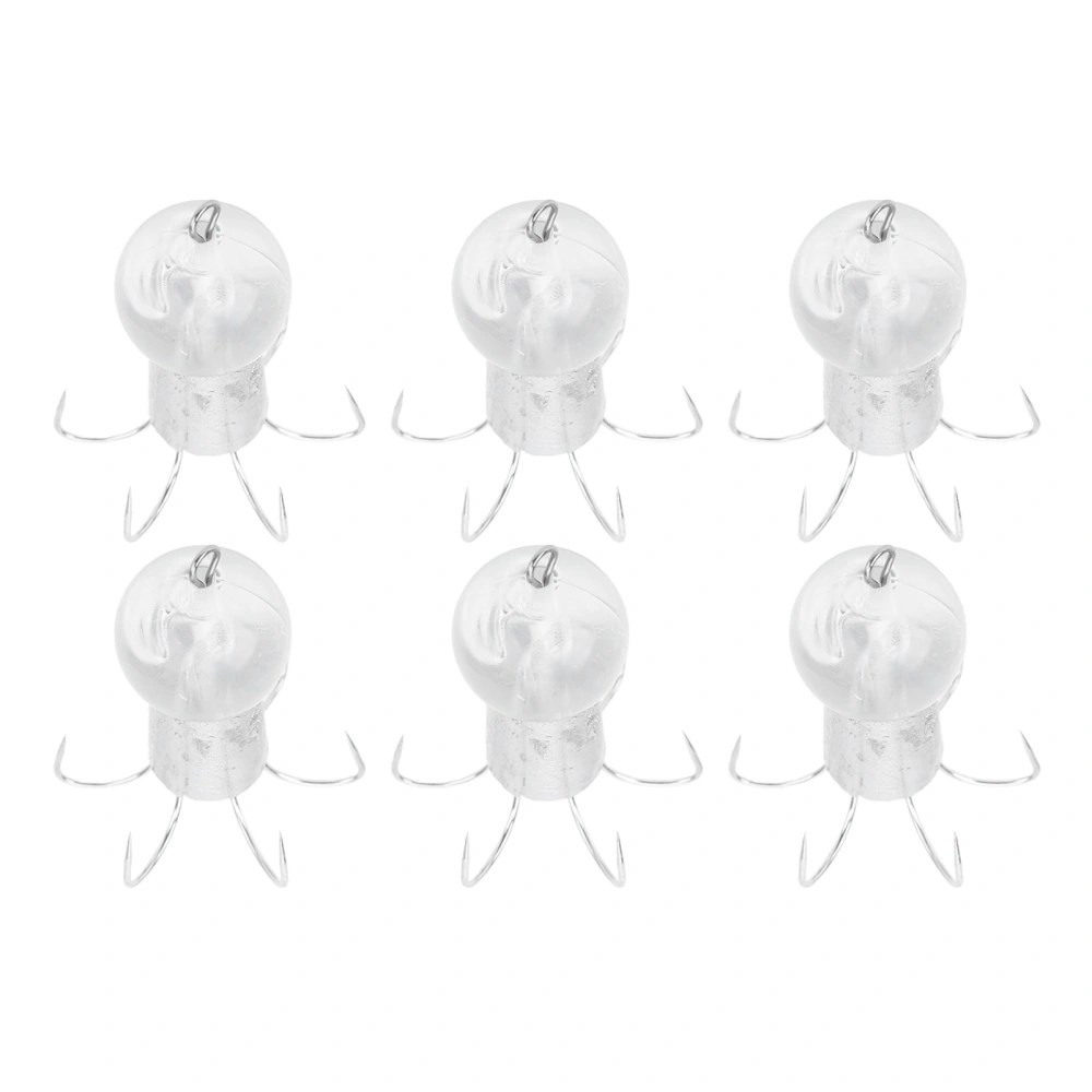 6pcs Squid Hook 6 Needle Stainless Steel Lifelike Squid False Bait Hook for Sea Fishing Light White