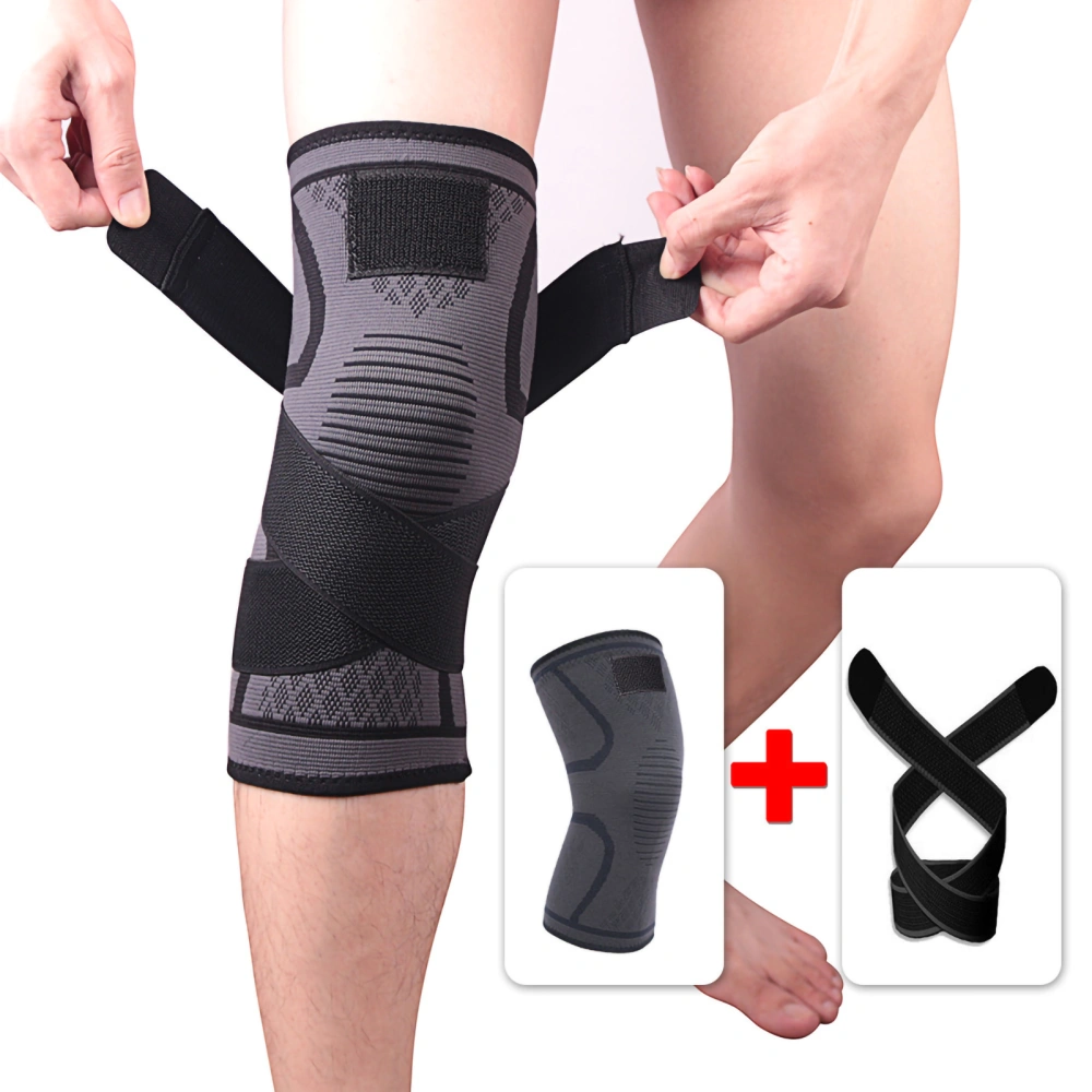 1PC Sports Knee Pad with Elastic Brace Belt Nylon and Polyurethane Kneecap Protector for Fitness Running L Black