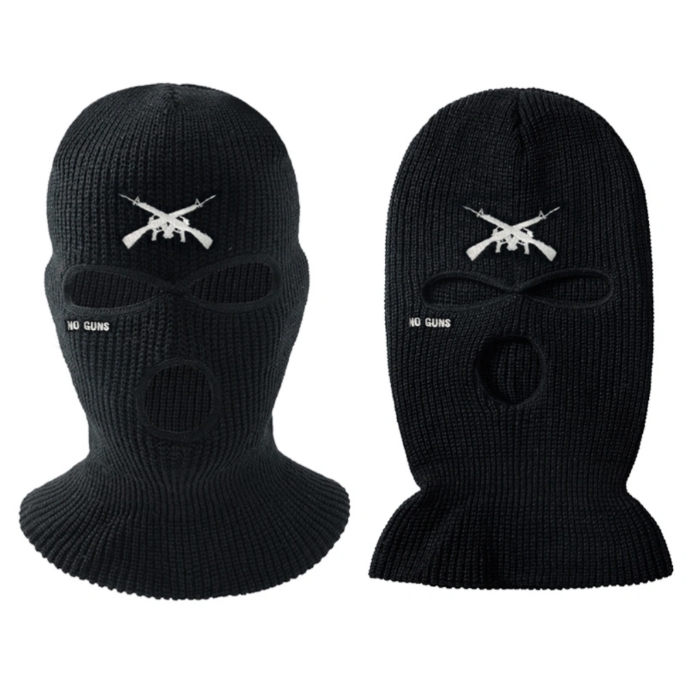 3 Holes Knitted Hat Letter Embroidered Face Cover Warm Ski Face Cover for Outdoor Cycling Skiing Running Black