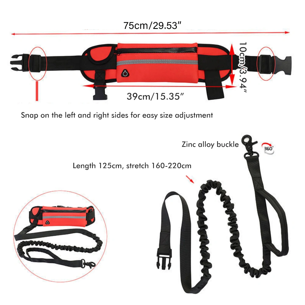 Dog Hands Free Leash with Zipper Pouch Reflective Running Leash Waist Bag Pack for Outdoor Jogging Walking Night Running