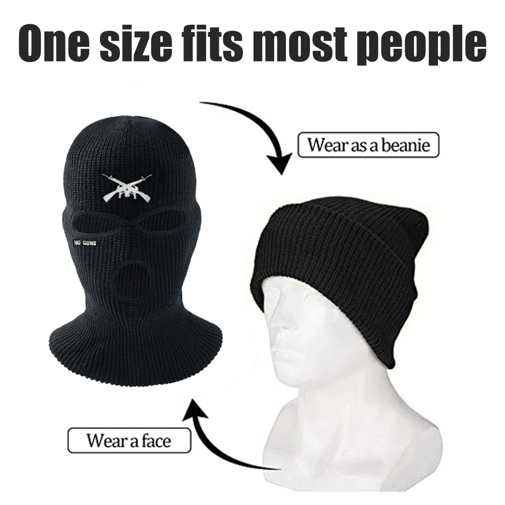 3 Holes Knitted Hat Letter Embroidered Face Cover Warm Ski Face Cover for Outdoor Cycling Skiing Running Blue