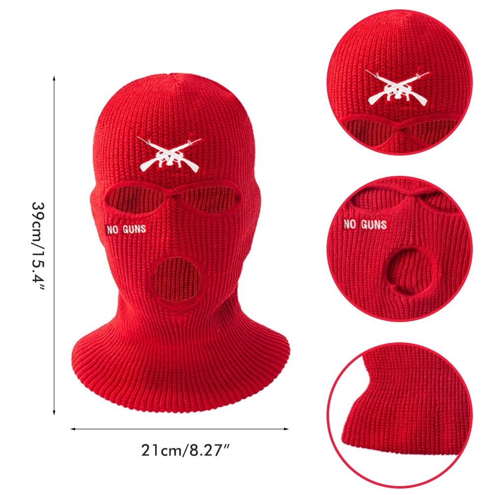 3 Holes Knitted Hat Letter Embroidered Face Cover Warm Ski Face Cover for Outdoor Cycling Skiing Running Blue