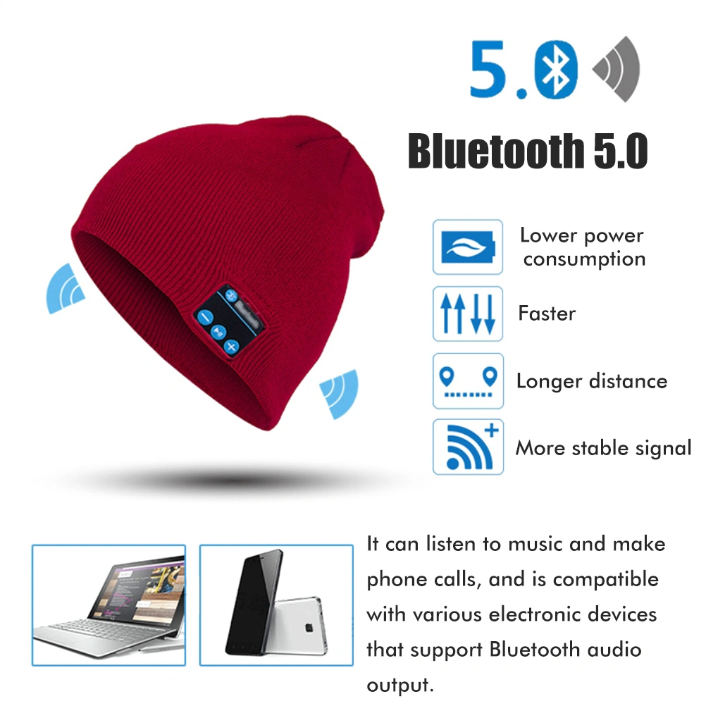 Bluetooth Beanie Hat Rechargeable Beanie Hat with Built In Mic Stereo Speakers Autumn Winter Warm Knitted Hat