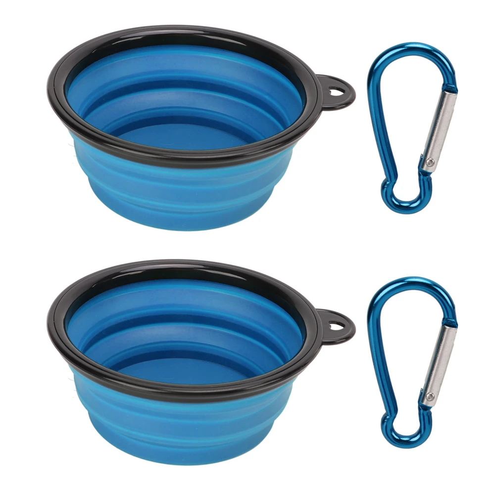 2pcs Collapsible Dog Bowls Silicone Foldable Water Food Container for Outdoor Travel Hiking Camping Blue