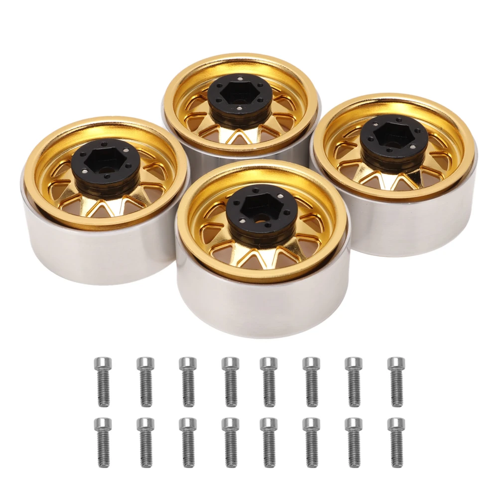 4pcs RC Car Wheel Hub 1.9in Stamped Steel Plate Triangular 10 Holes 12mm Hex Driver Metal Gold Crawler Car Wheel Rims