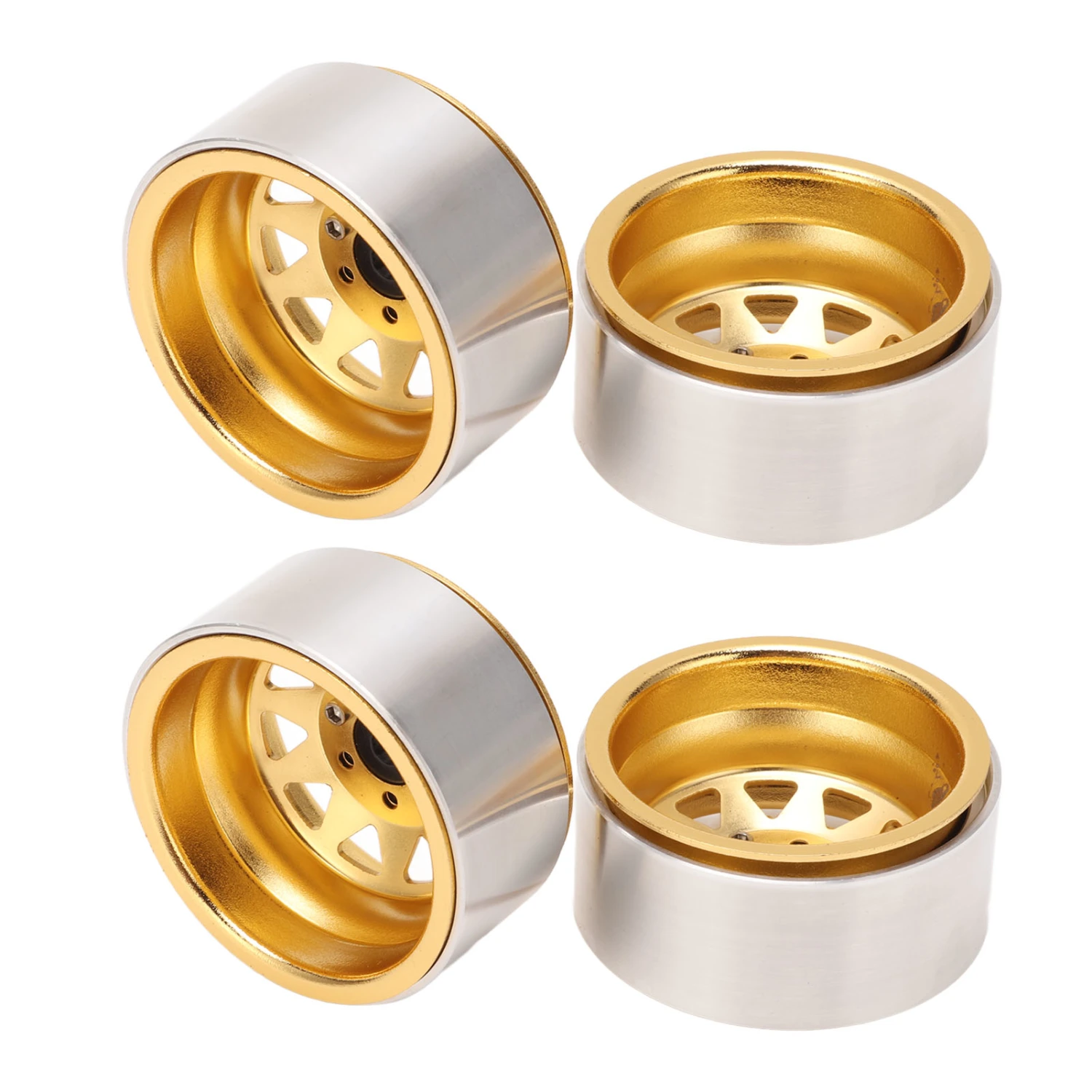 4pcs RC Car Wheel Hub 1.9in Stamped Steel Plate Triangular 10 Holes 12mm Hex Driver Metal Gold Crawler Car Wheel Rims