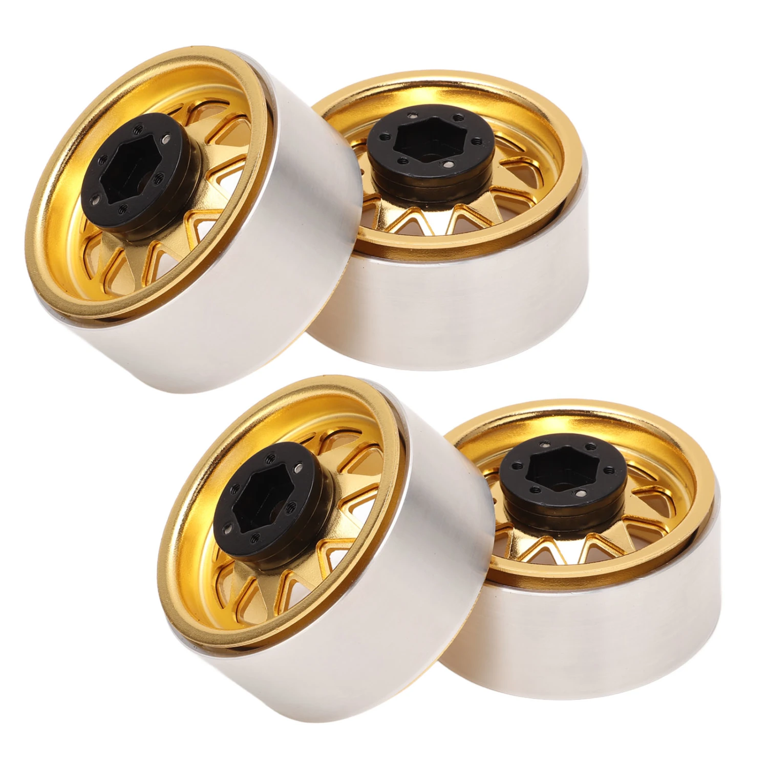4pcs RC Car Wheel Hub 1.9in Stamped Steel Plate Triangular 10 Holes 12mm Hex Driver Metal Gold Crawler Car Wheel Rims