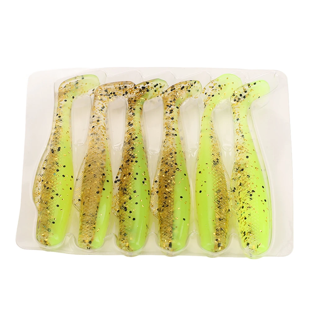 6pcs Soft Lures with T Tail Silicone 8cm 5g Double Color Lifelike Balanced Baits for Fishing