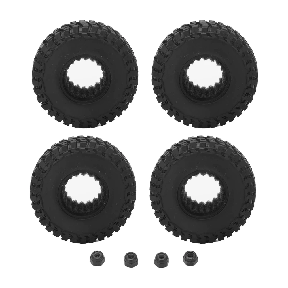 4 Pcs RC Tires Rubber Black Strong Cushioning Remote Control Car Tires with Anti Slip Nuts for Axial SCX24 1/24 RC Car