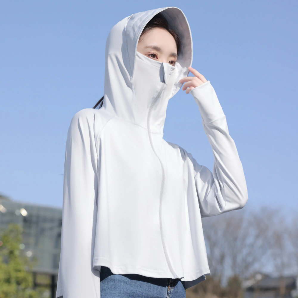 UV Sun Protection Clothing Cooling Sunblock Shirt Long Sleeve Hooded with Mask for Women for Hiking Camping Grey