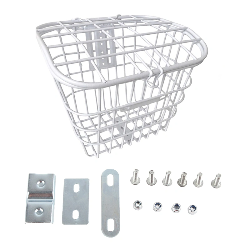 Electric Bike Basket All Metal Tube Bike Front and Rear White Hanging Decorative Bike Basket