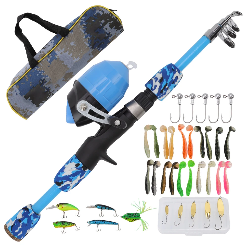 Kids Fishing Pole Set Multipurpose Retractable Kids Fishing Rod Reel Combo for 3 To 15 Years Old Blue 4.9ft