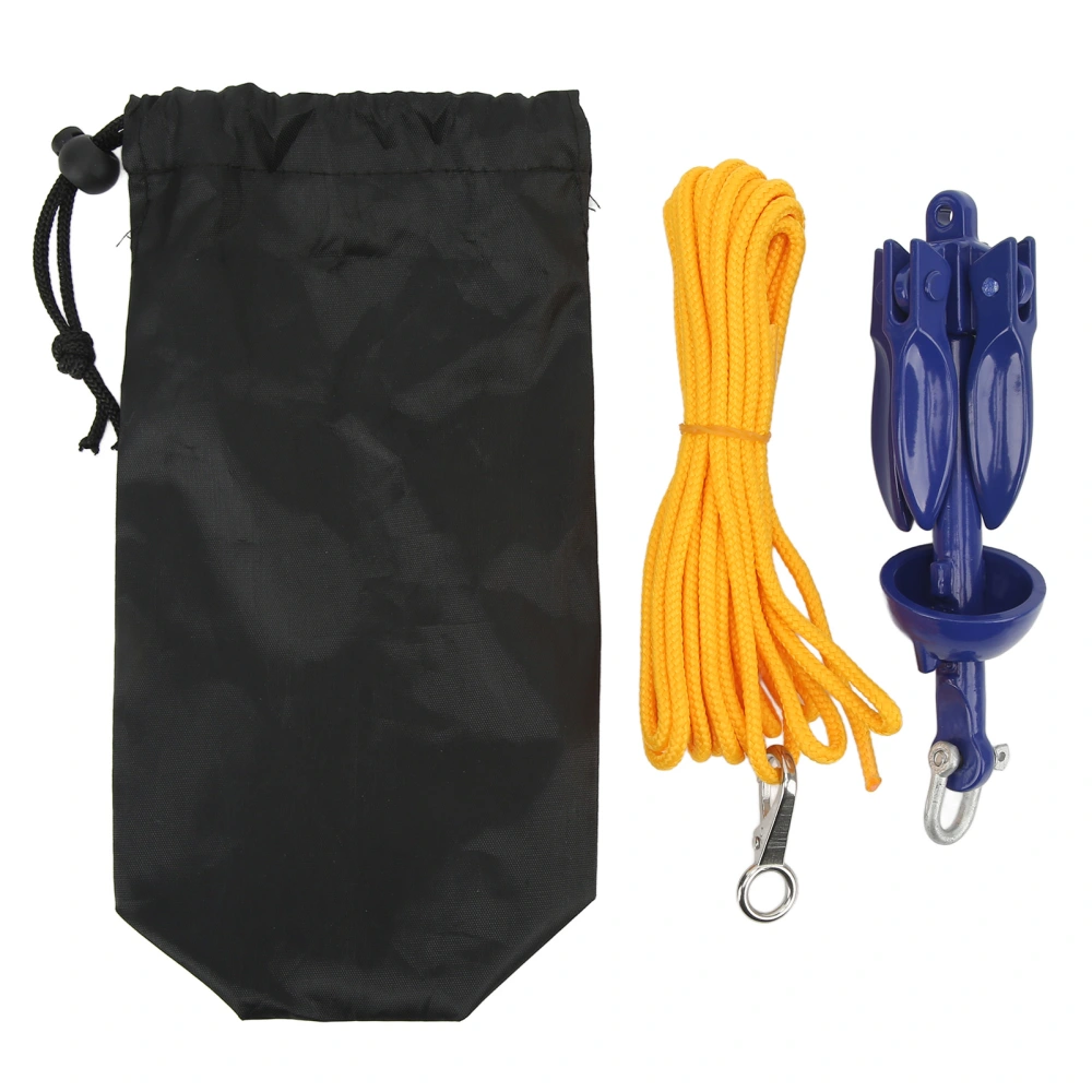 Marine Anchor Blue Aluminium Foldable Boat Kayak Anchor with Yellow Rope for Fishermen