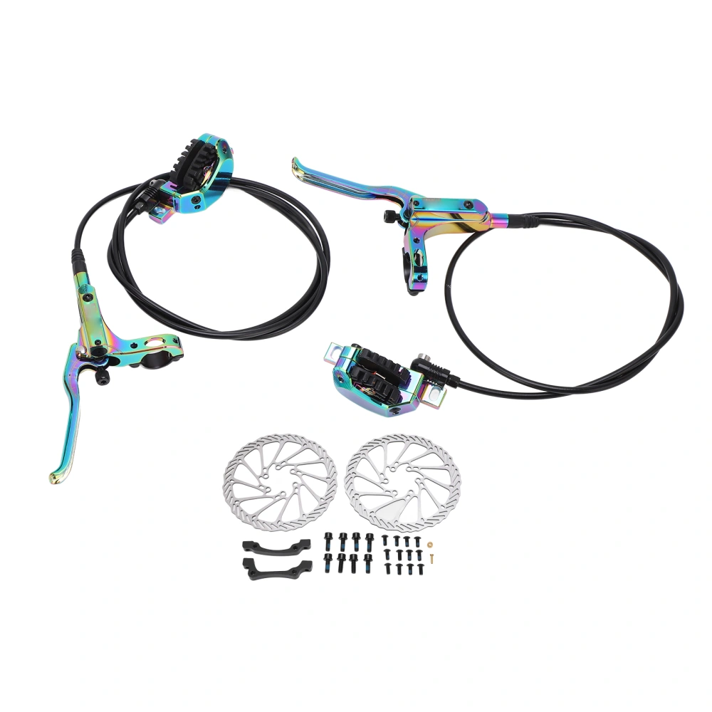 Hydraulic Disc Brake Set Aluminum Alloy 4 Piston Front and Rear Bilateral Hydraulic Brake for Mountain Bike Colorful