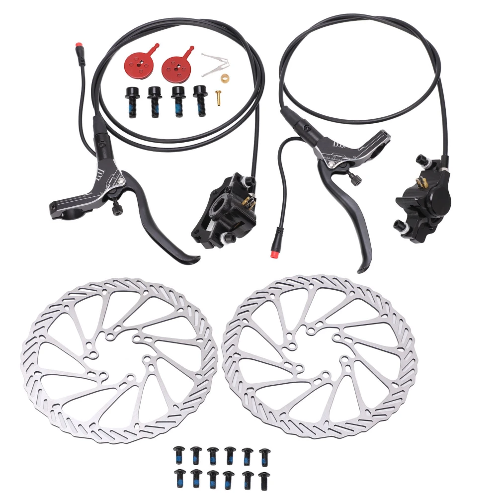 Bike Disc Brake Set Sensitive Front Rear Power Cut Off Hydraulic Brake Kit for Electric Scooter Black