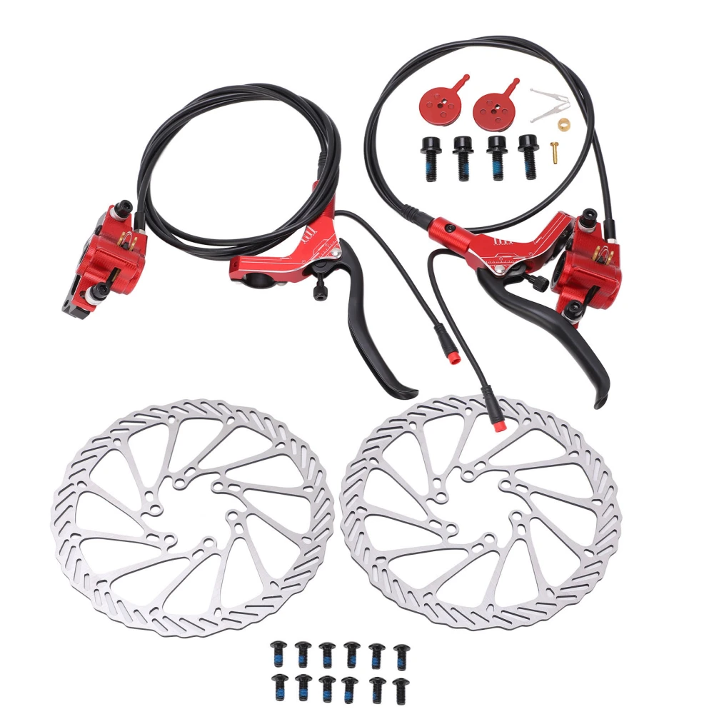 Bike Disc Brake Set Sensitive Front Rear Power Cut Off Hydraulic Brake Kit for Electric Scooter Red