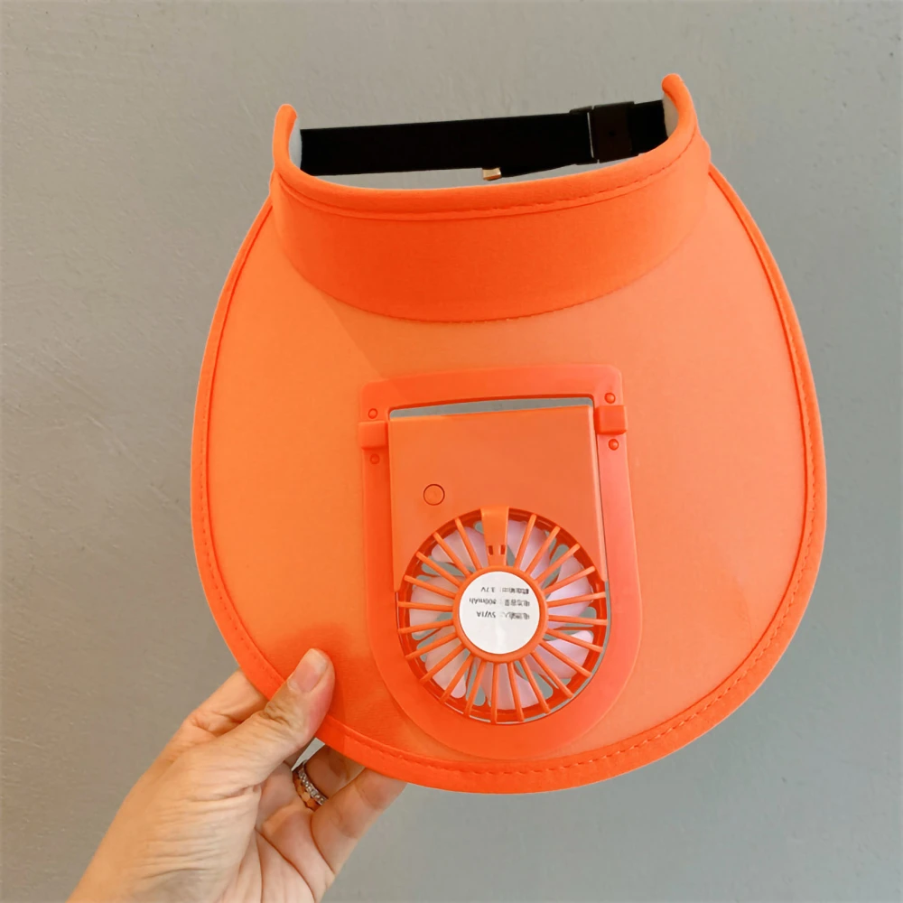 Children Summer Hat with Fan USB Rechargeable Wide Brim Sun Visor Cap for Travel Beach Orange